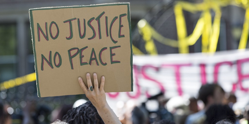 No justice, no peace. Know justice, know peace. No justice, no peace. Know justice, know peace. NME