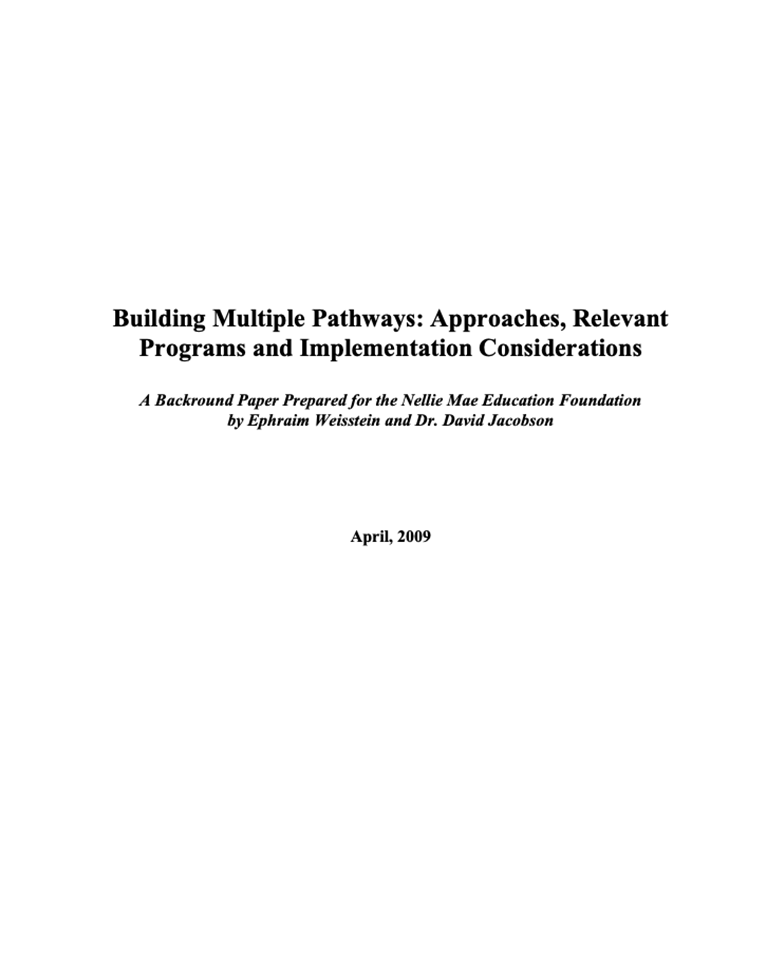 Building Multiple Pathways: Approaches, Relevant Programs and ...
